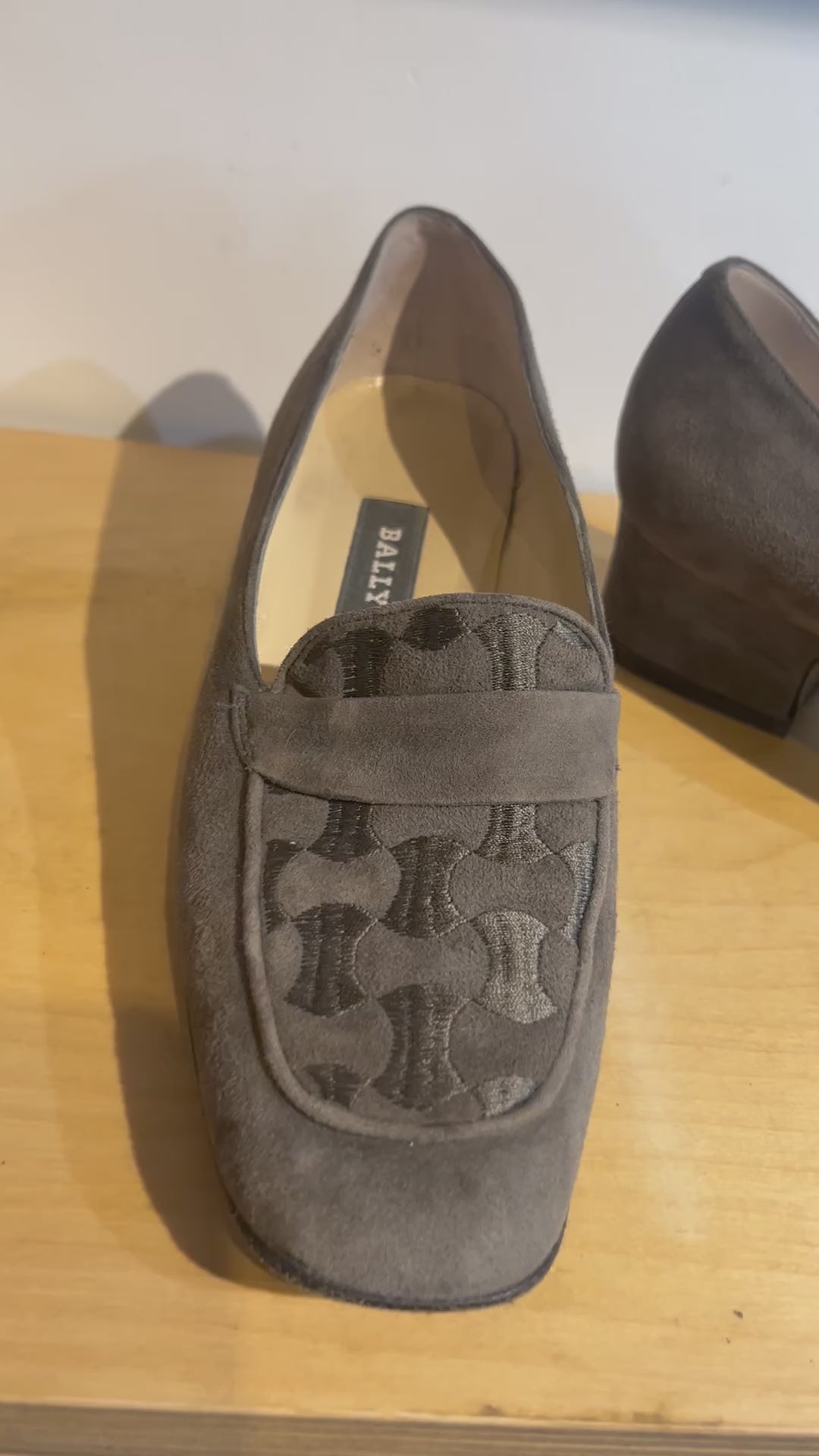 Bally Grey Embossed Suede Loafers Size 8