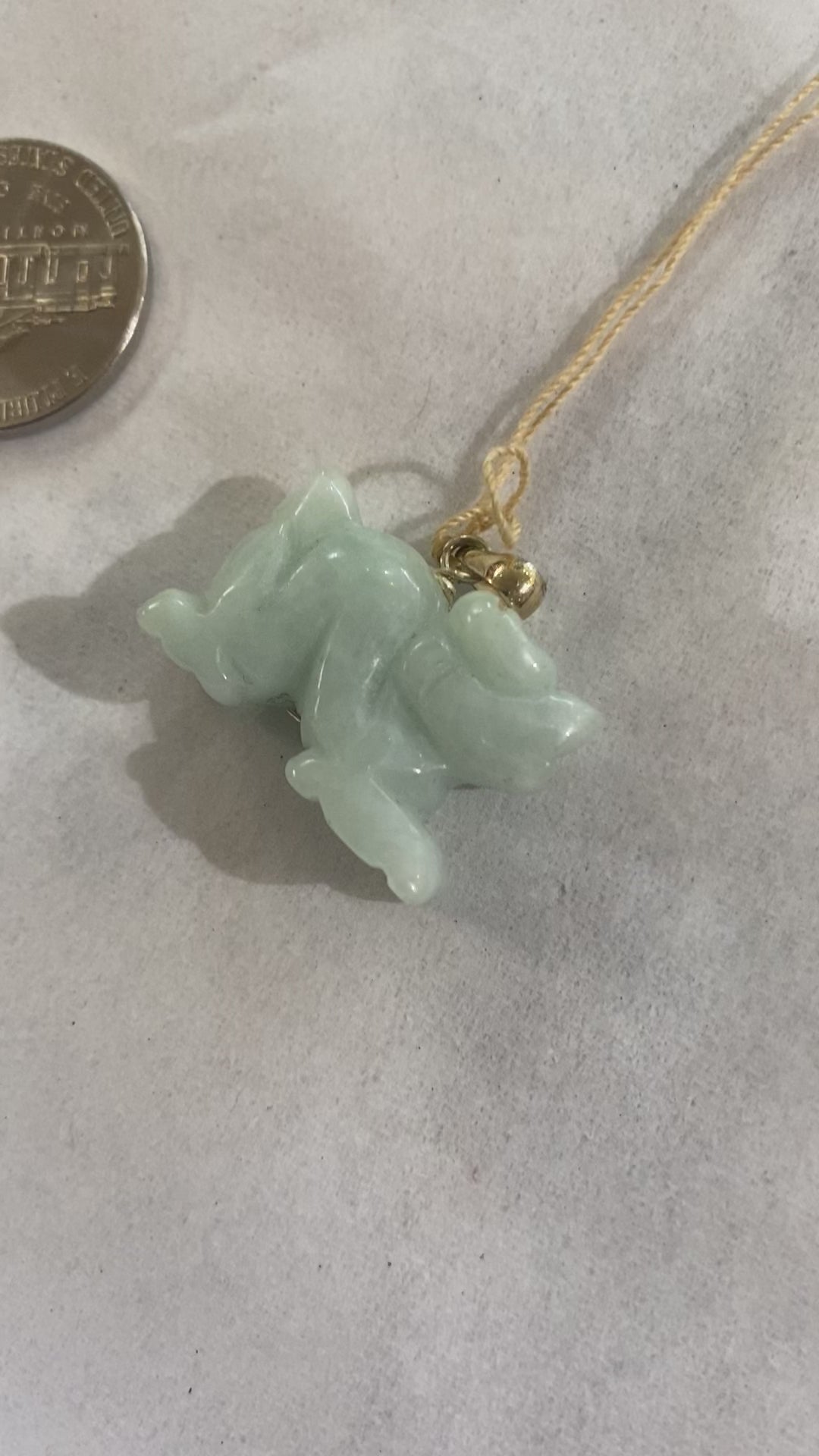 Vintage 14K Gold and Carved Celadon Green Jade Dragon Charm or Pendant