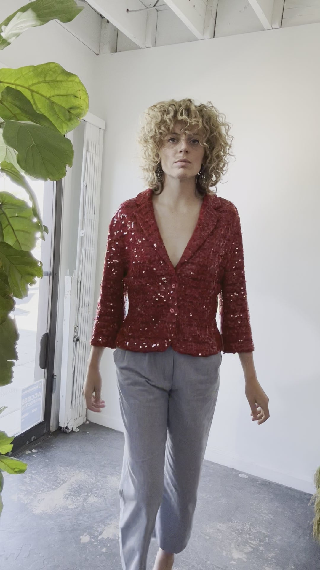 Iisli Red Sequin Knit Blazer