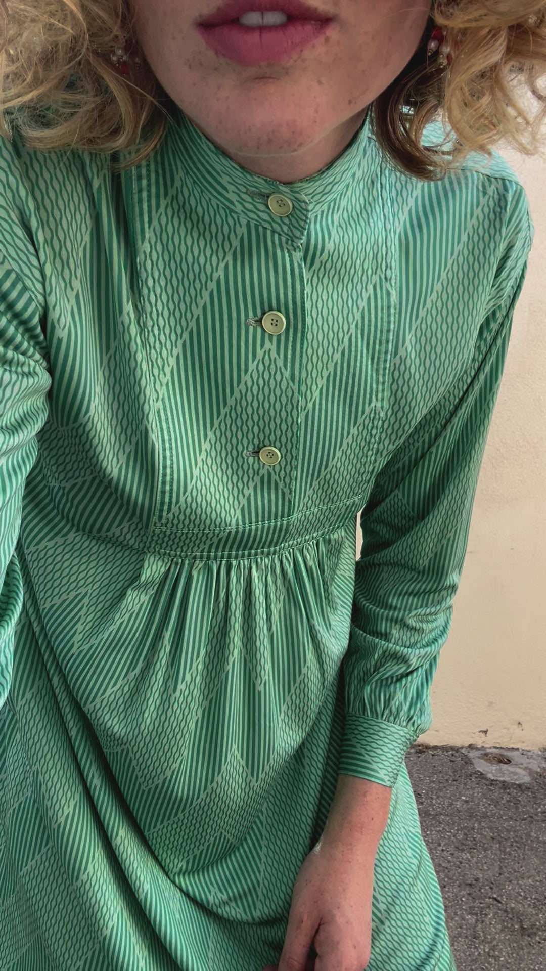 Issey Miyake 1 to 3 Green Pattern Long Sleeve Mini Dress