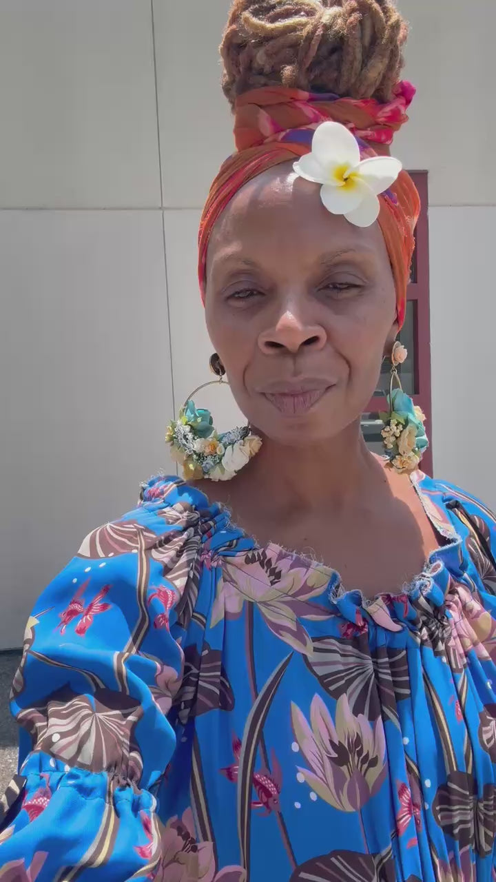 Loewe Blue Fish Floral Print Ruffled Dress