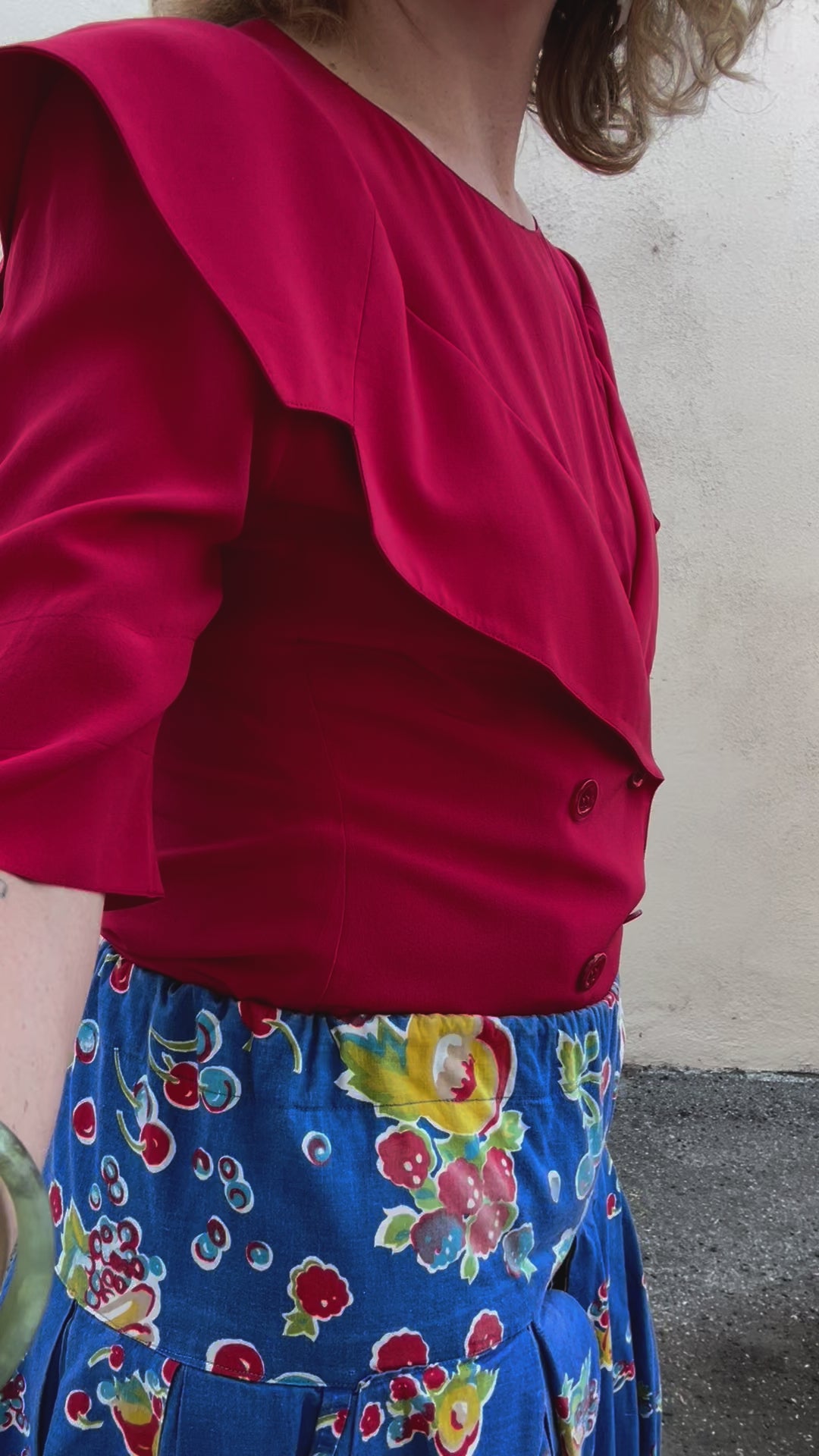 Vintage Blue Fruit Print Balloon Pants