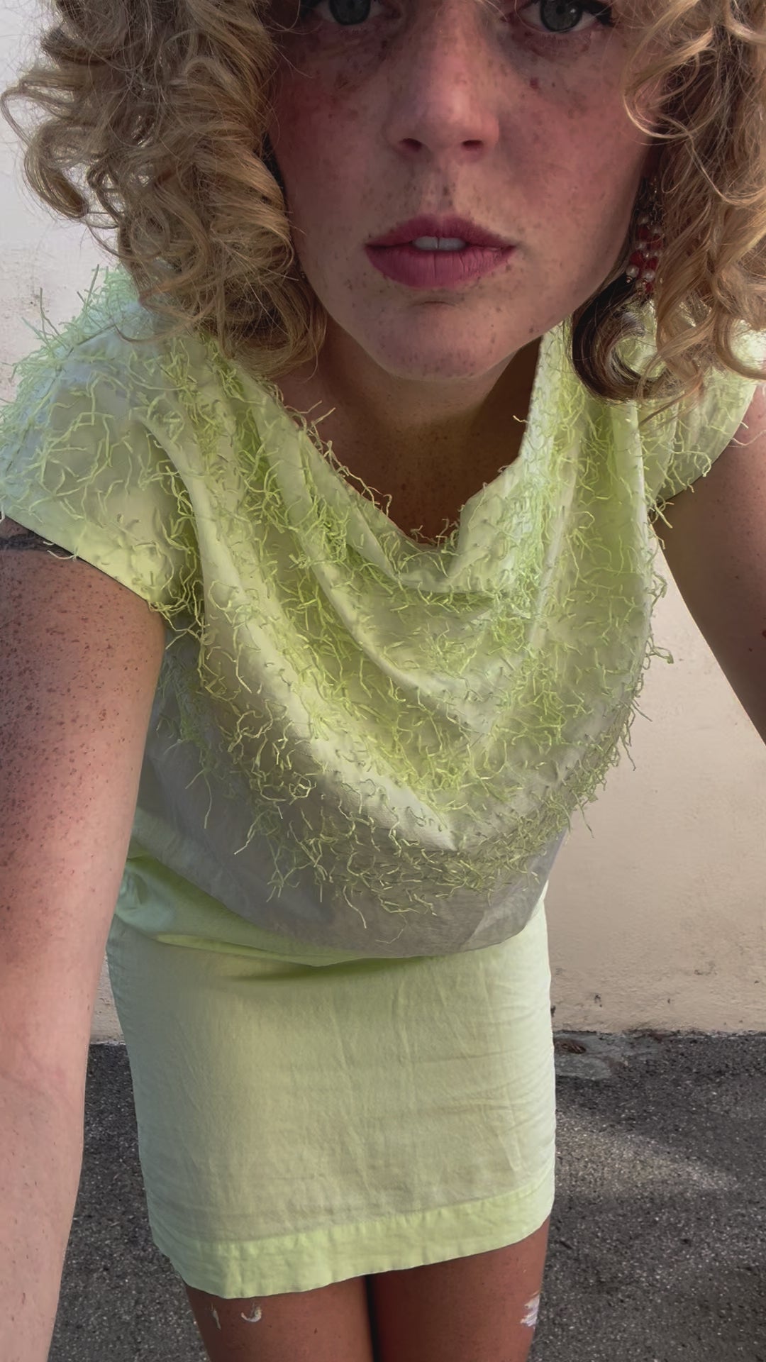 Issey Miyake Yellow Paper Fringe Mini Dress