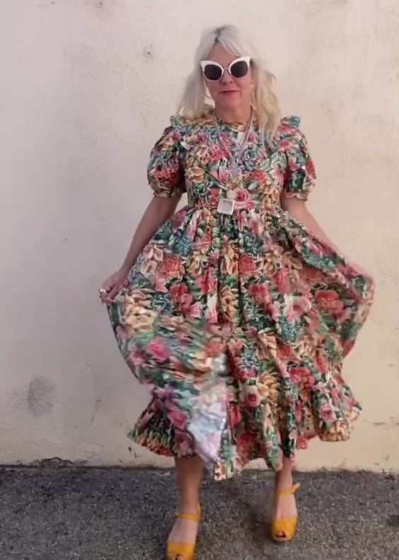 Batsheva + Laura Ashley Orange Green Floral Dress