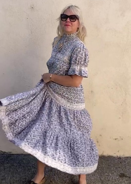 Early Laura Ashely Blue Calico Maxi Dress