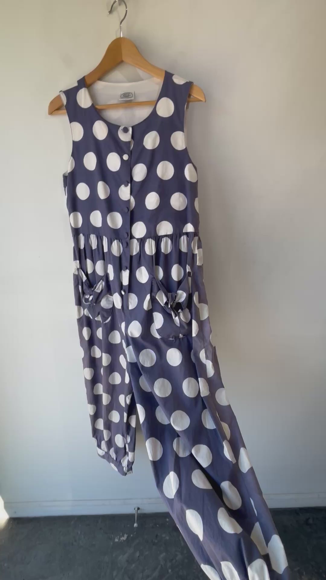 Laura Ashley Indigo and White Polkadot Jumpsuit