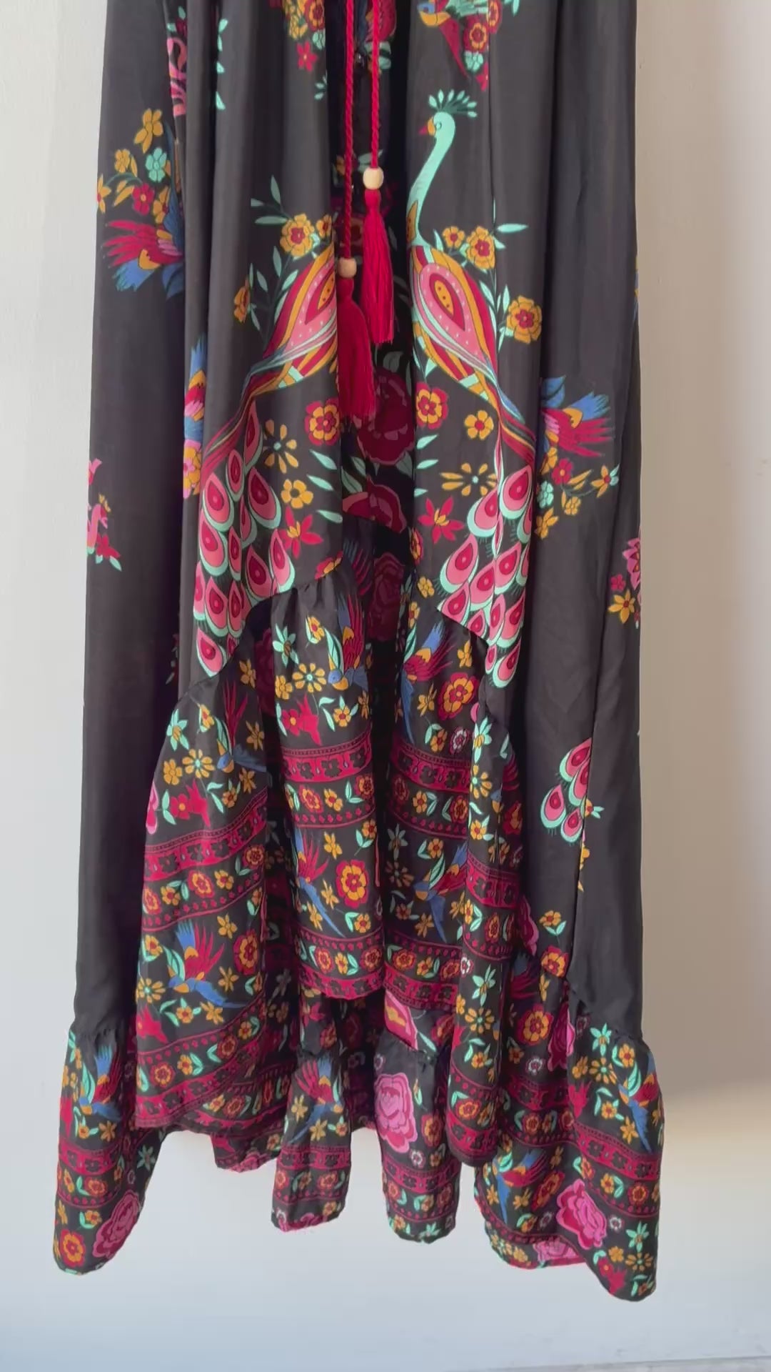 Black Peacock Print Dress