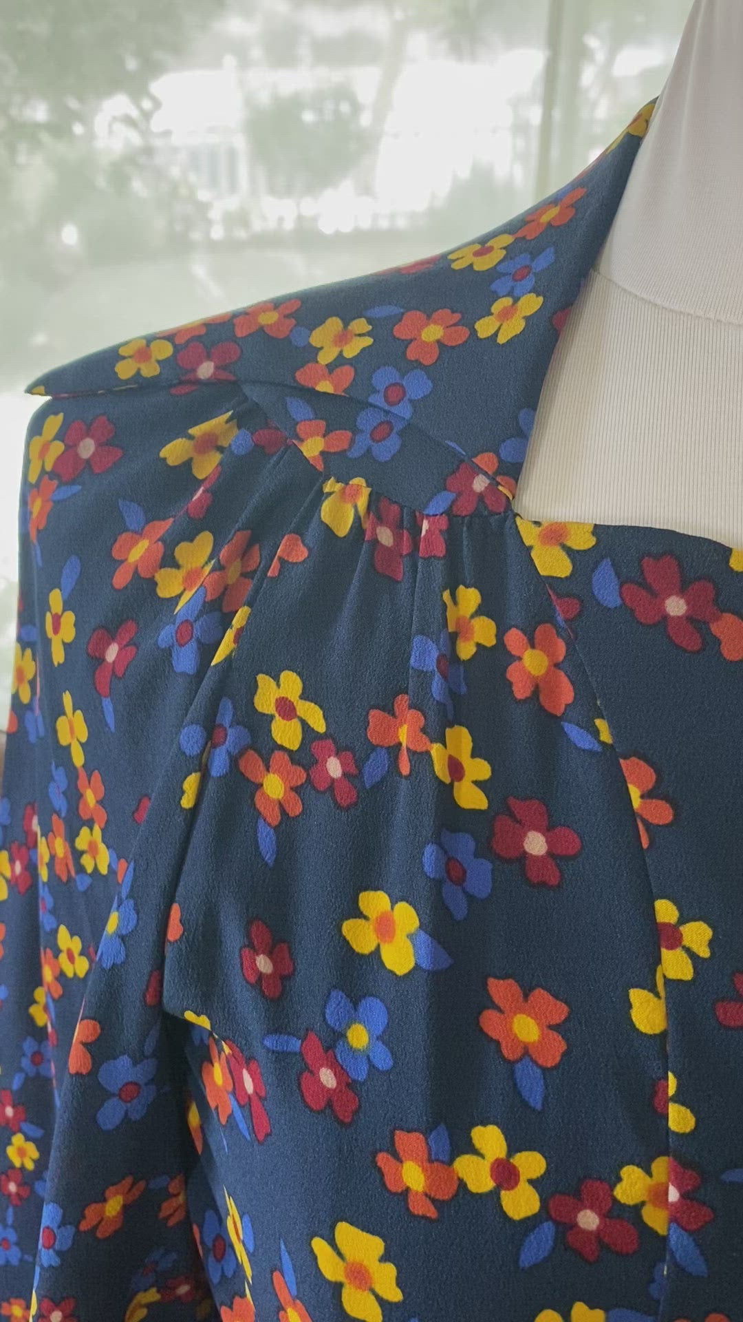 Vintage Ossie Clark Navy Blue Floral Silk Dress