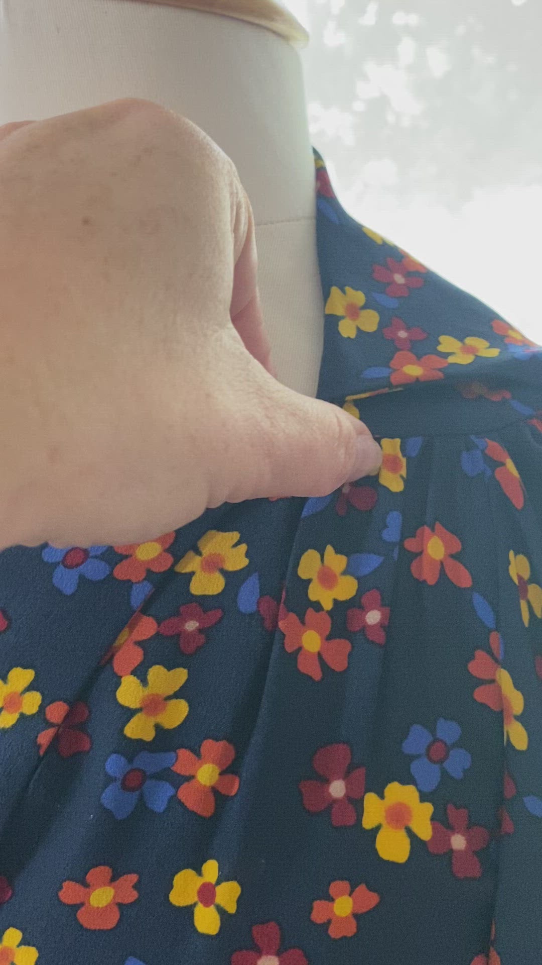 Vintage Ossie Clark Navy Blue Floral Silk Dress