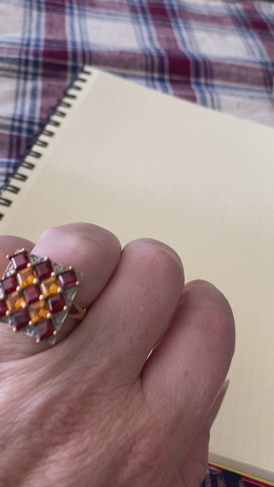 Vintage 10K Gold Cocktail Ring Checkerboard Citrine and Garnet