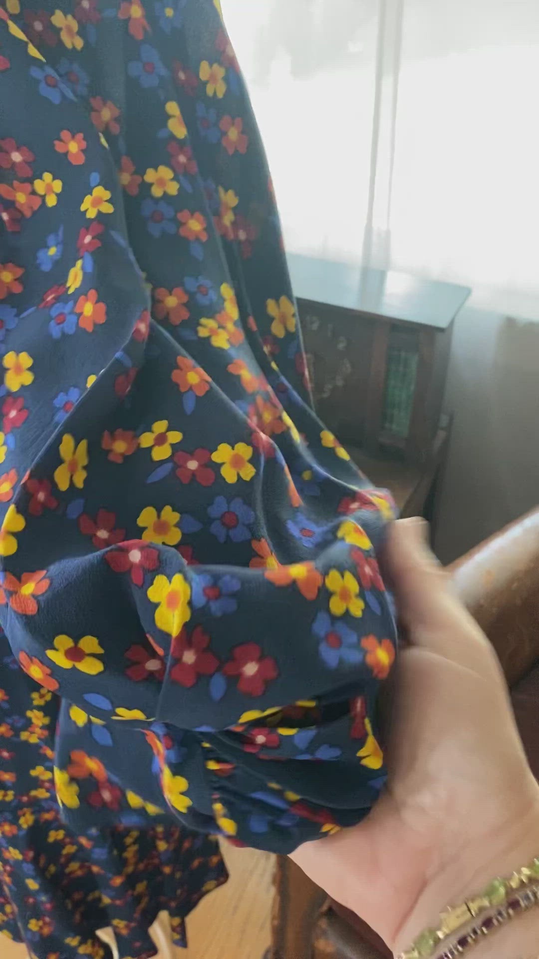Vintage Ossie Clark Navy Blue Floral Silk Dress