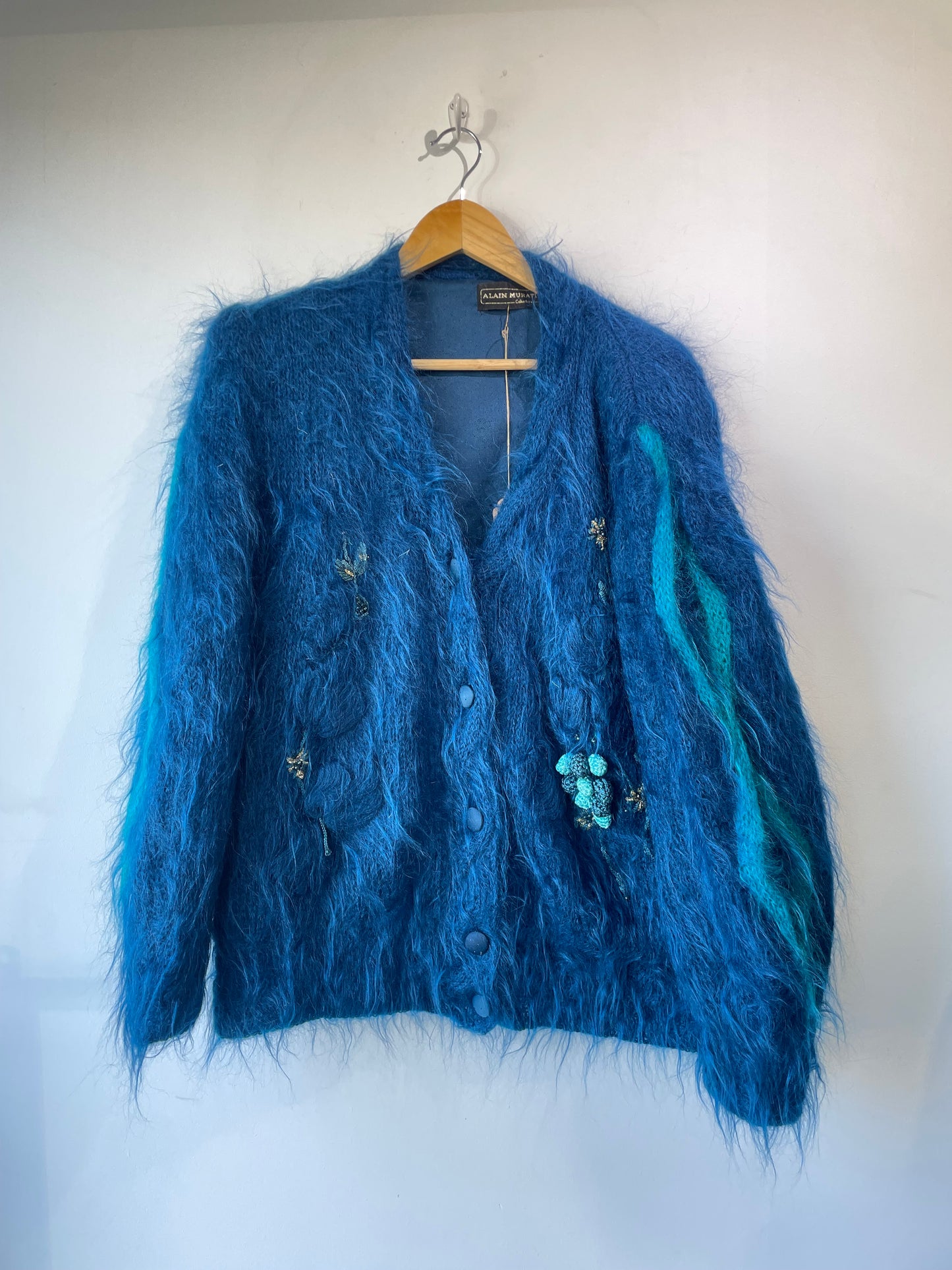 Vintage Alain Murati Ocean Blue Fuzzy Sweater Cardigan - The Curatorial Dept.