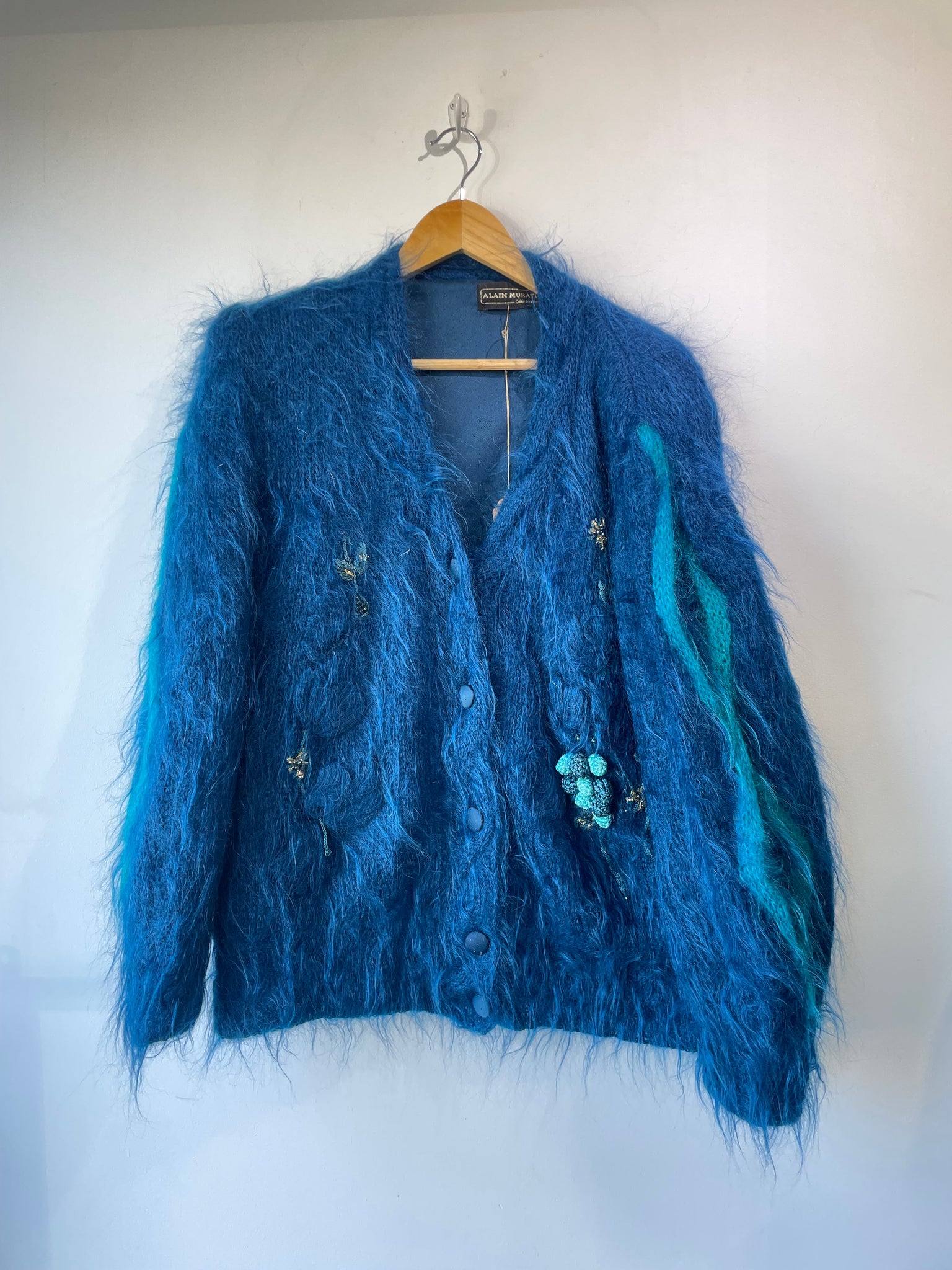 Vintage Alain Murati Ocean Blue Fuzzy Sweater Cardigan – The Curatorial  Dept.