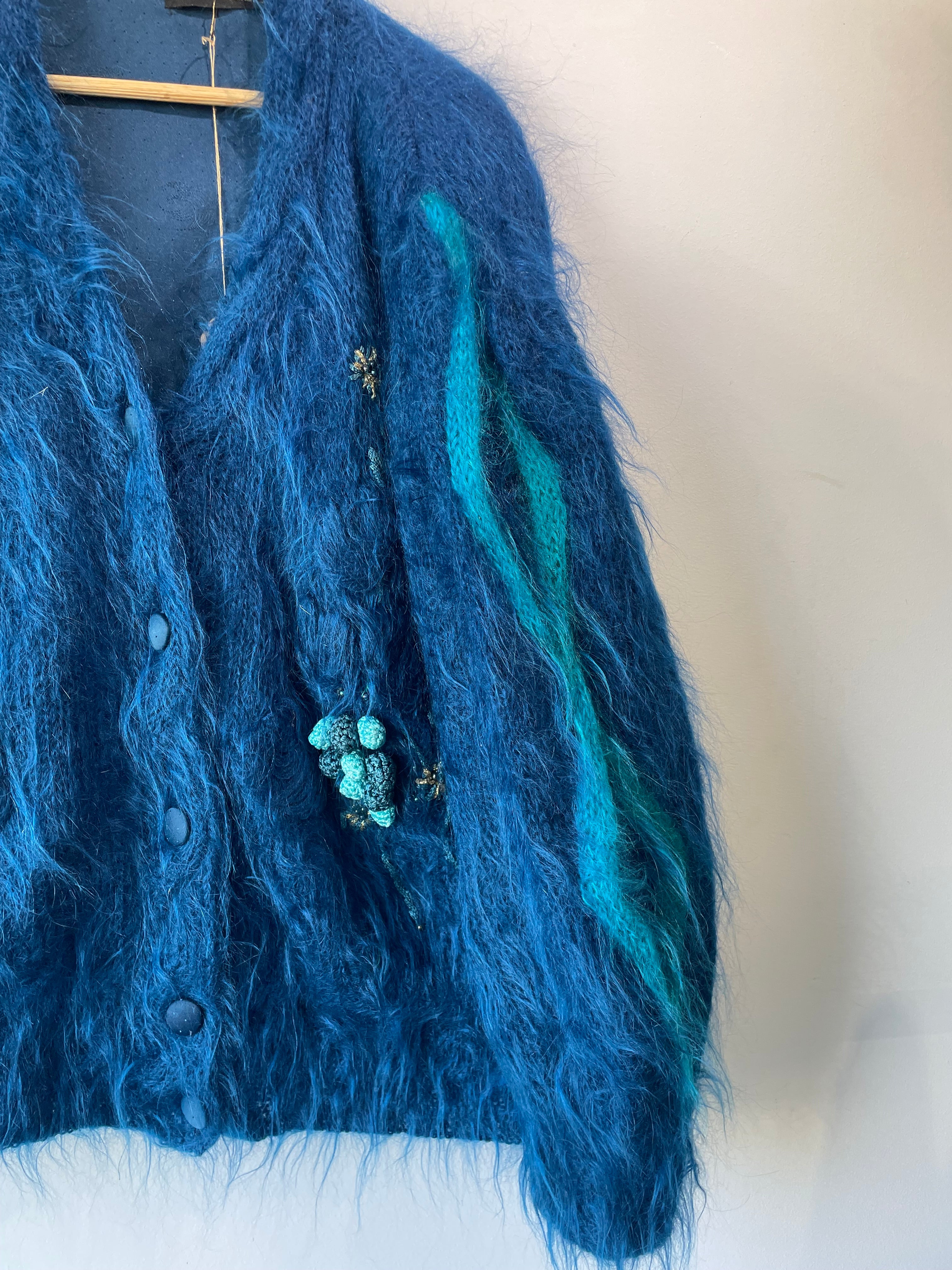 Vintage Alain Murati Ocean Blue Fuzzy Sweater Cardigan – The