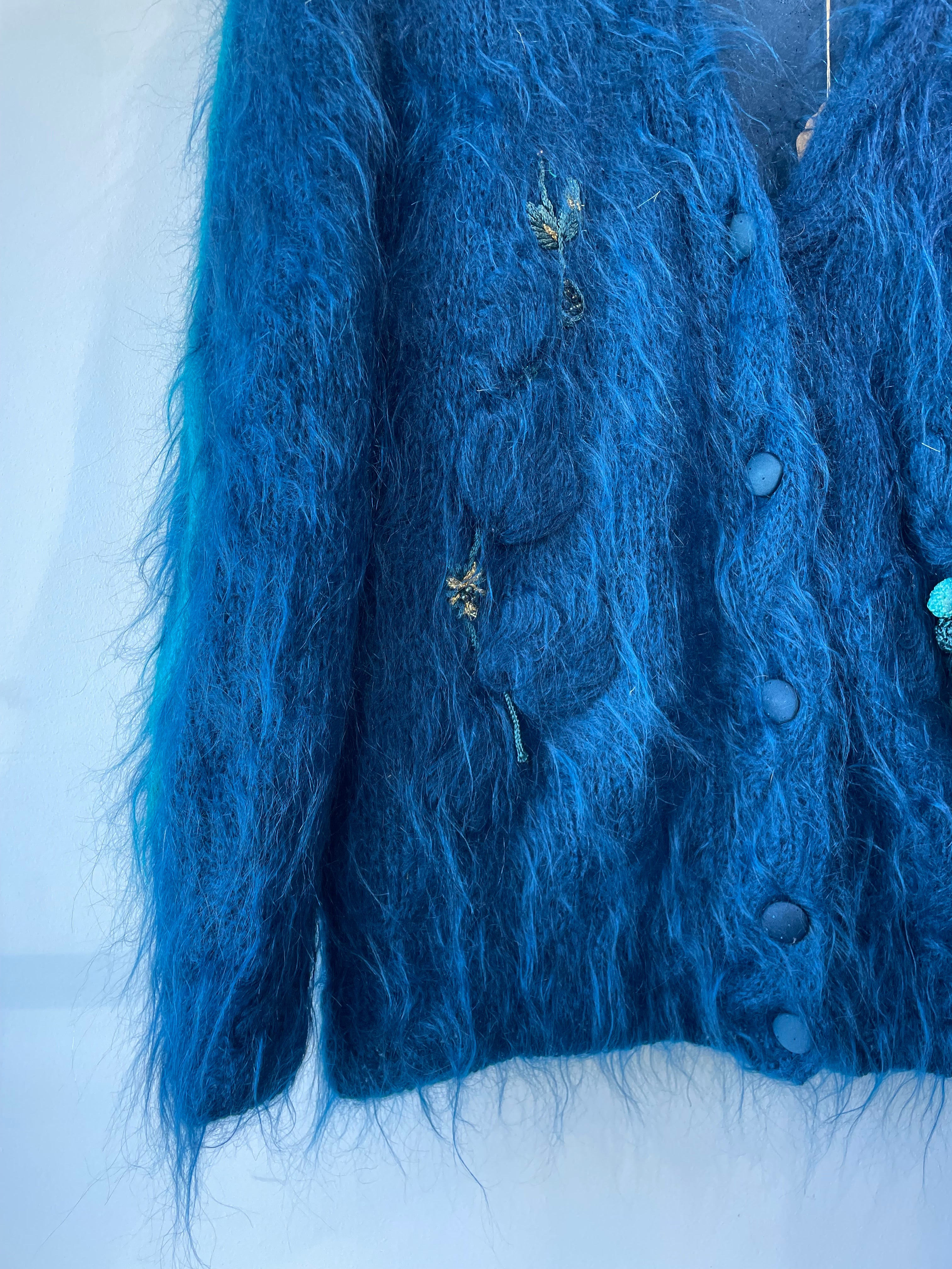 Vintage Alain Murati Ocean Blue Fuzzy Sweater Cardigan – The