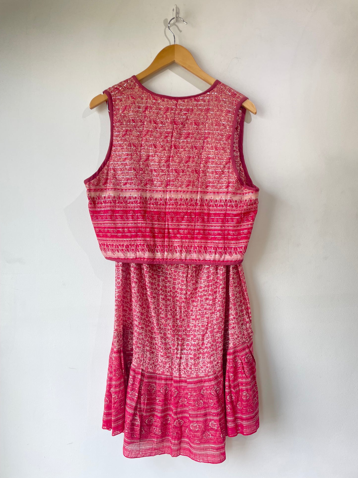 Vintage Two Piece Pink Floral Indian Block Print Two-Piece Set - The Curatorial Dept.