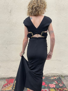 Stella McCartney Black Gown with Gold Buckles and Train