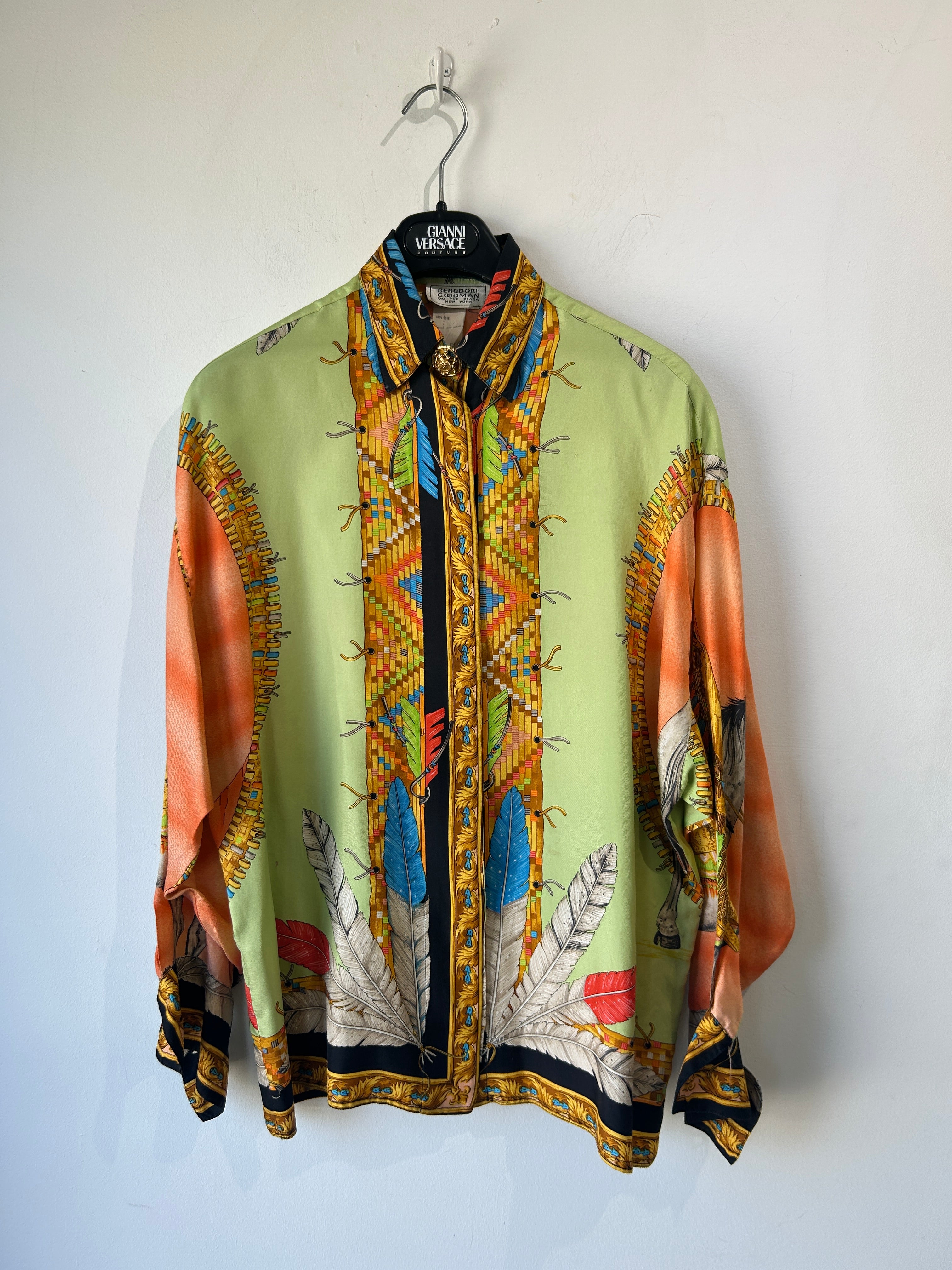 Gianni Versace Native American Print Silk Shirt – Vintage by Misty