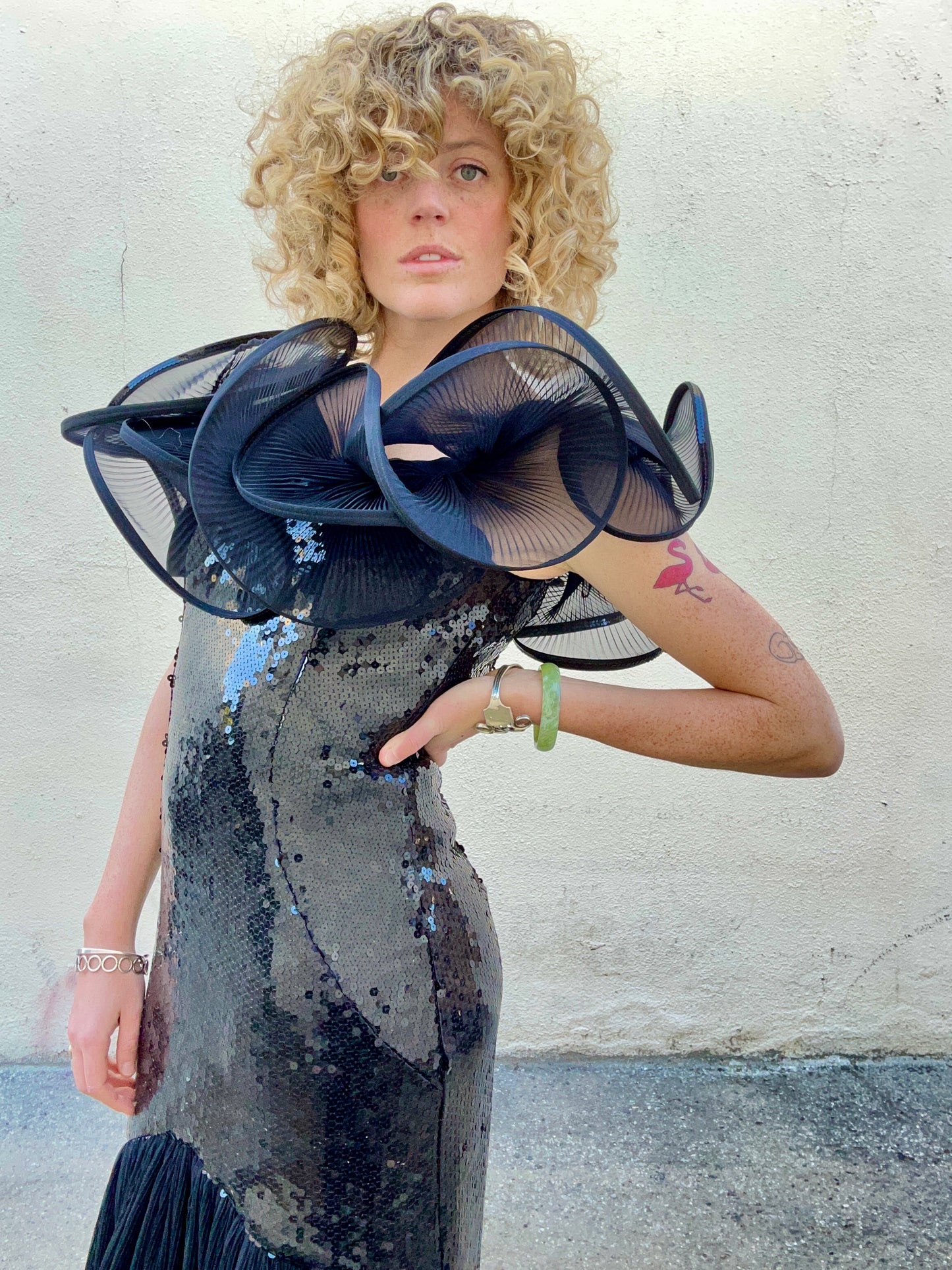 Vintage Lillie Rubin Black Sequin Mermaid Gown With Stunning Swirls - The Curatorial Dept.