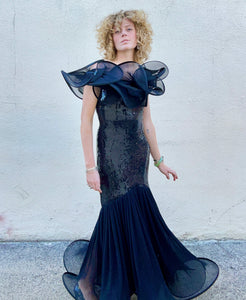 Vintage Lillie Rubin Black Sequin Mermaid Gown With Stunning Swirls