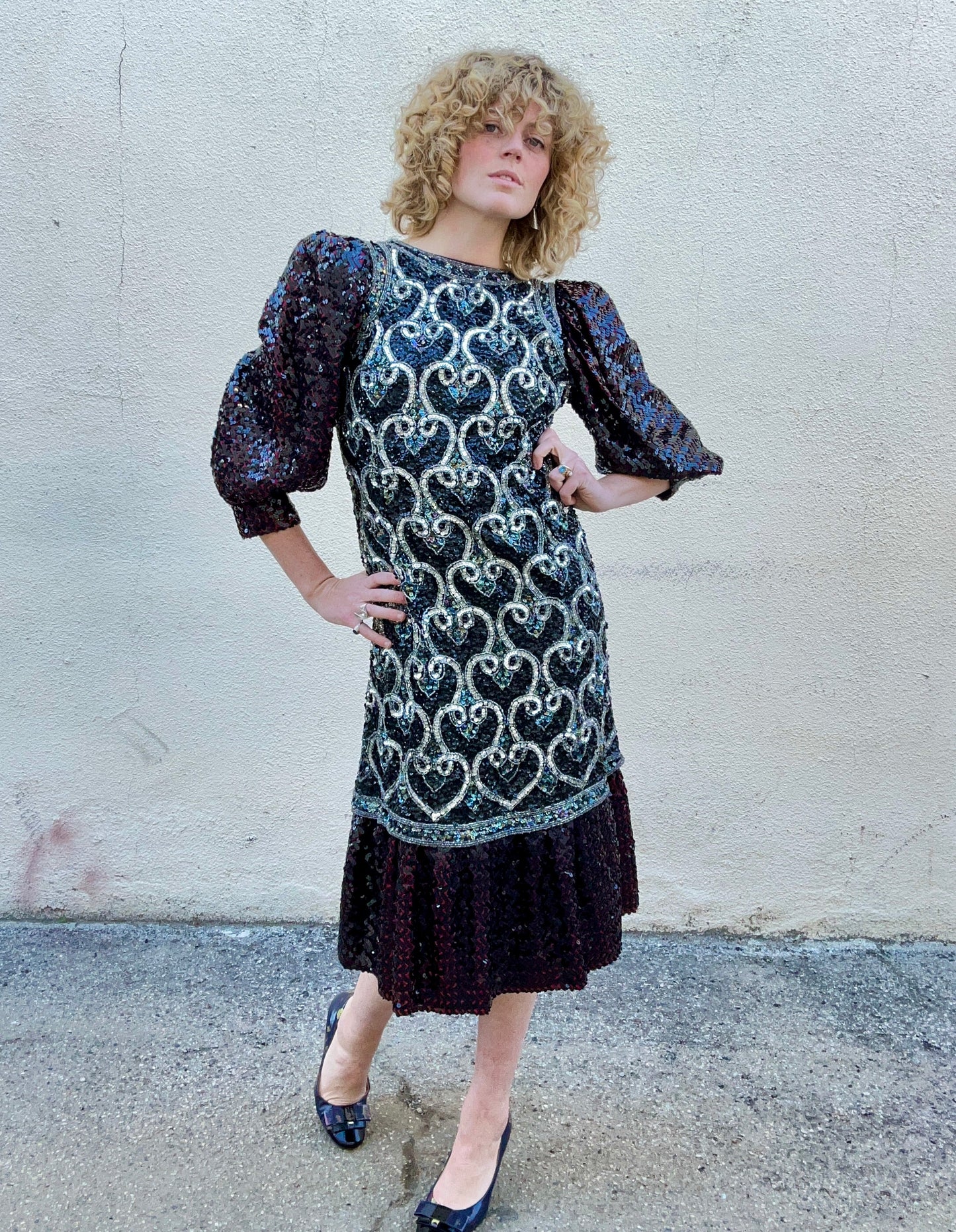 Vintage Sequin Dress With Puff Sleeves - The Curatorial Dept.