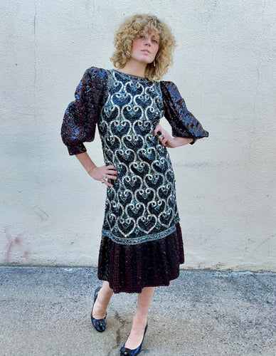 Vintage Sequin Dress With Puff Sleeves - The Curatorial Dept.