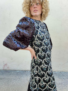 Vintage Sequin Dress With Puff Sleeves