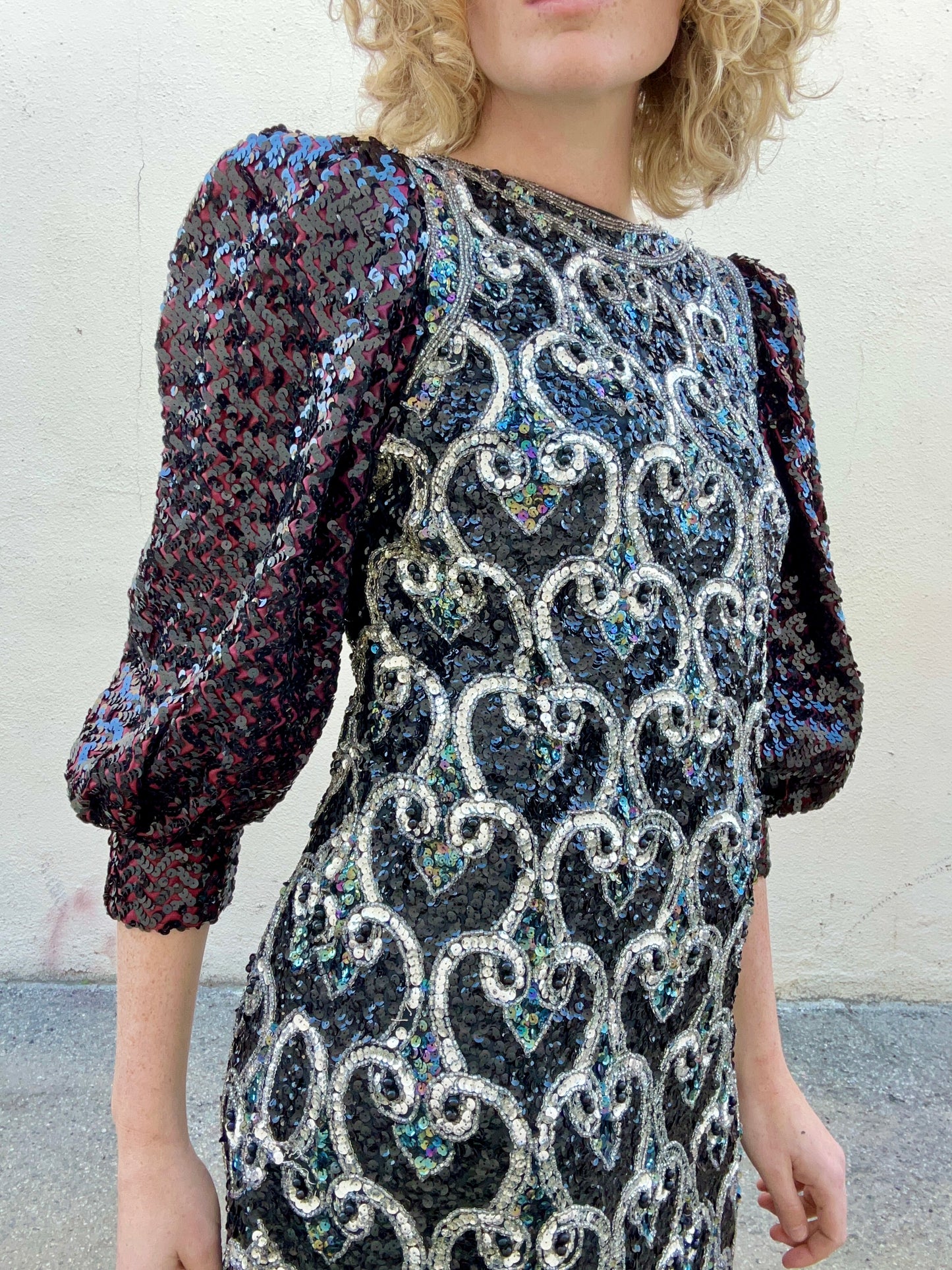 Vintage Sequin Dress With Puff Sleeves - The Curatorial Dept.
