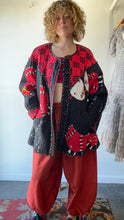 Jeanne Marc Black and Red Graphic Bird Print Quilted Jacket