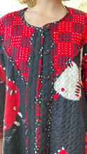 Jeanne Marc Black and Red Graphic Bird Print Quilted Jacket