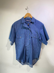 Louis Vuitton Perforated Leather Short-sleeved Shirt Blue. Size M0