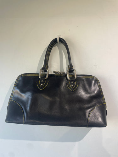 rare MIU MIU black denim leopard collage applique vintage leather trim tote  bag