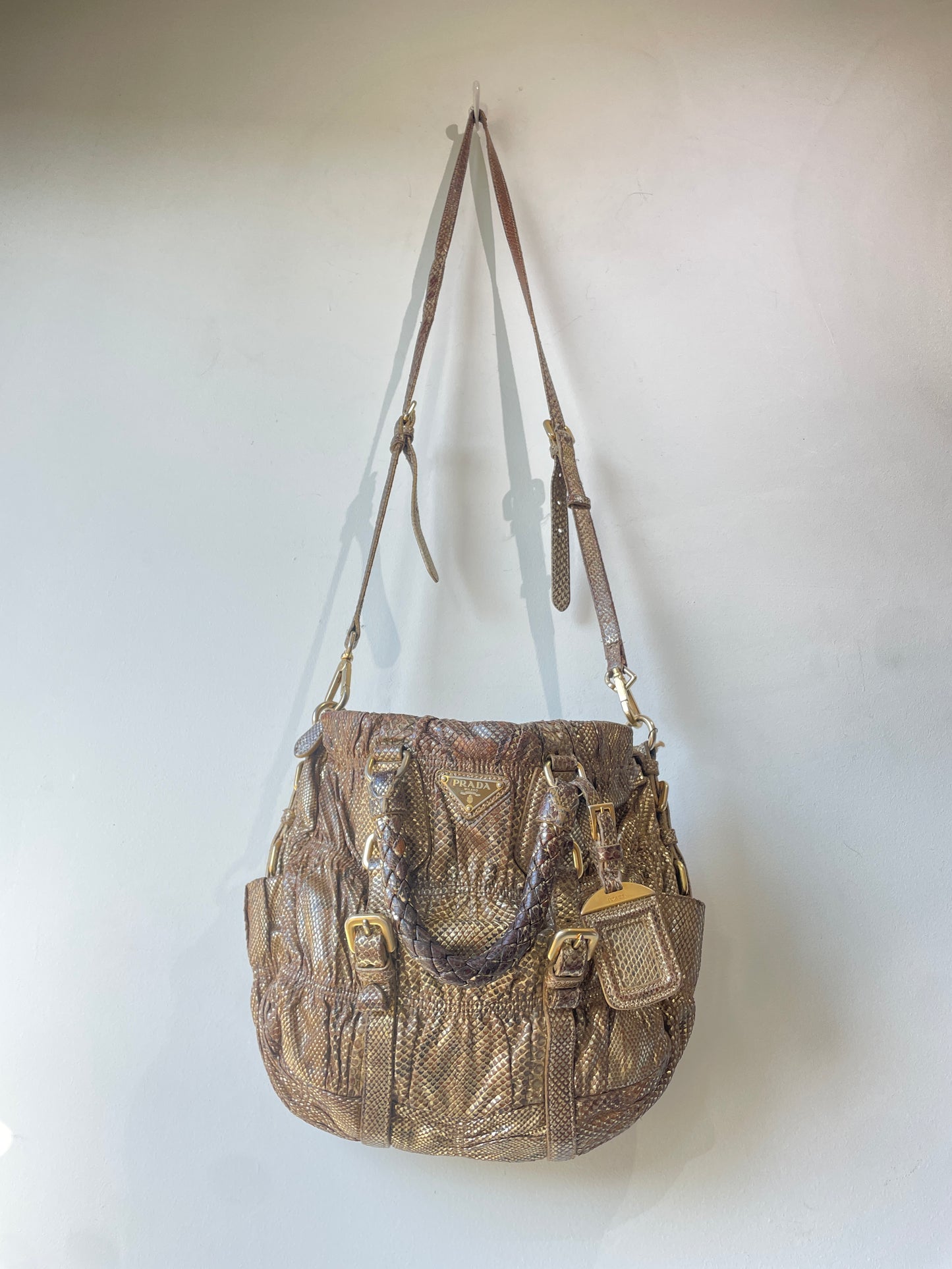 Vintage Prada Gold Snakeskin Bag - The Curatorial Dept.