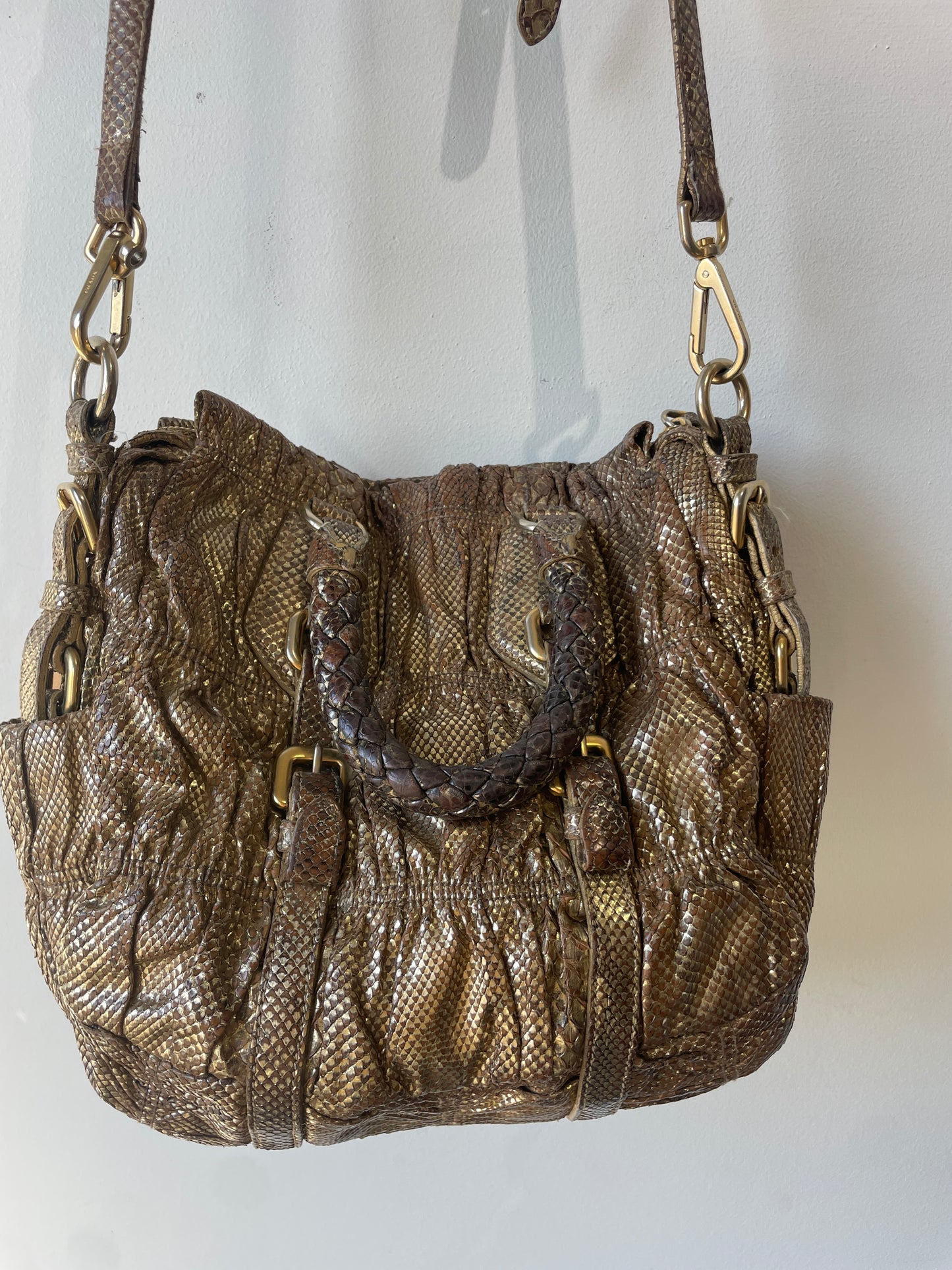Vintage Prada Gold Snakeskin Bag - The Curatorial Dept.