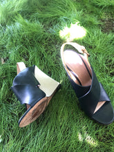 Celine Navy Leather Wedges - The Curatorial Dept.