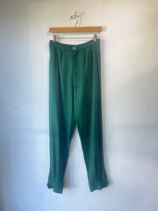 Electric Feathers Green Raw Silk Noil Trousers