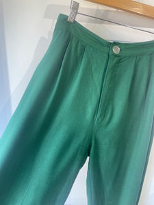 Electric Feathers Green Raw Silk Noil Trousers