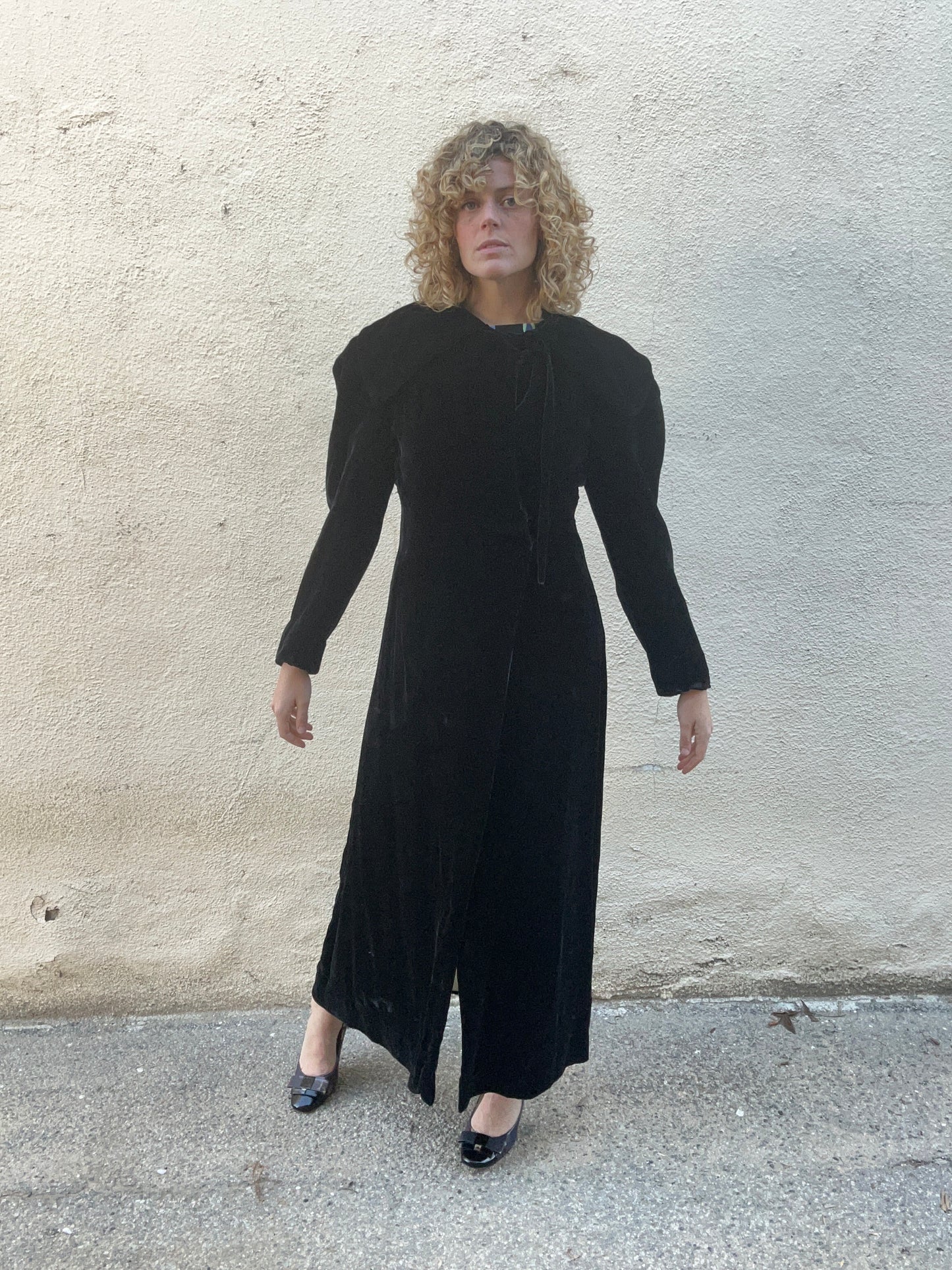 Vintage Black Velvet Long Coat - The Curatorial Dept.