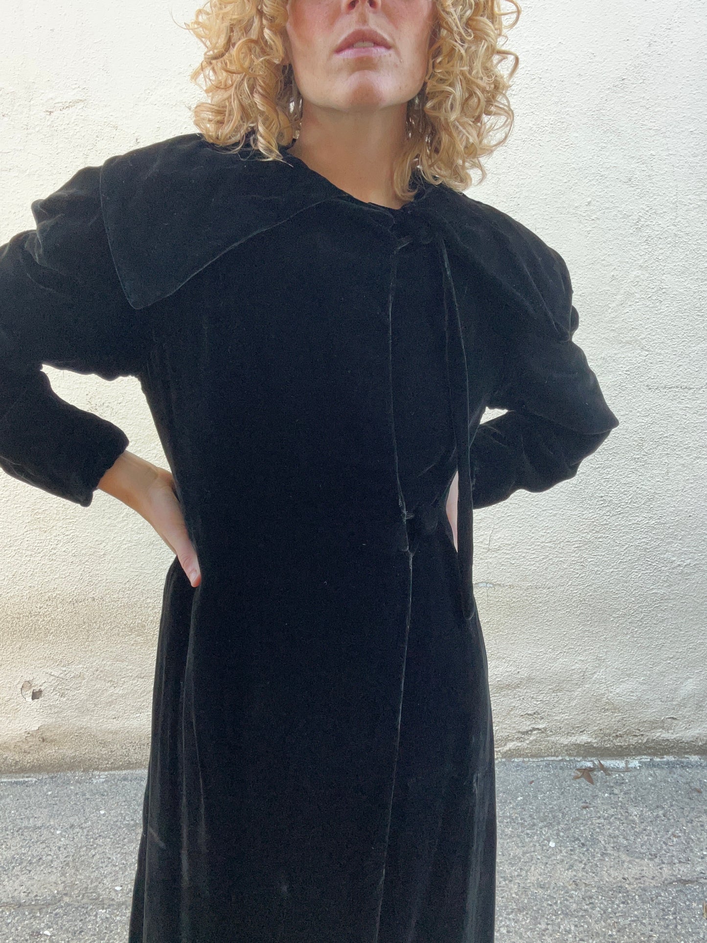 Vintage Black Velvet Long Coat - The Curatorial Dept.