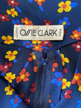 Vintage Ossie Clark Navy Blue Floral Silk Dress - The Curatorial Dept.