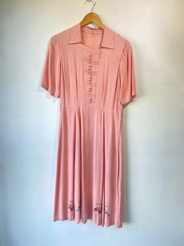 Vintage Pink Embroidered Dress - The Curatorial Dept.