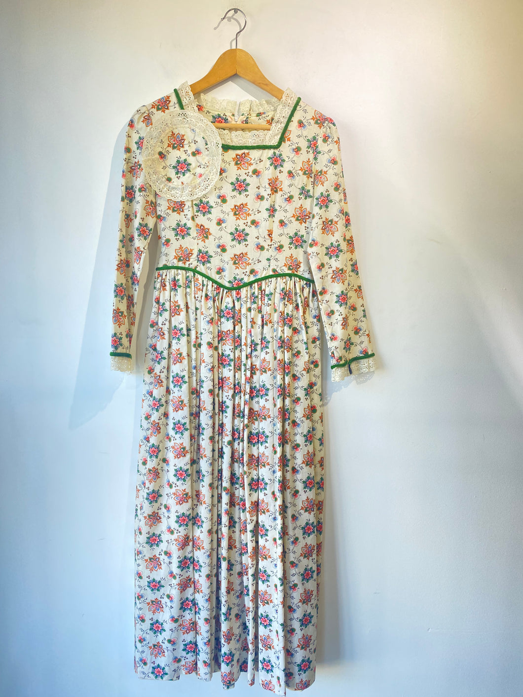 Vintage Long Floral Dress with Matching Doily