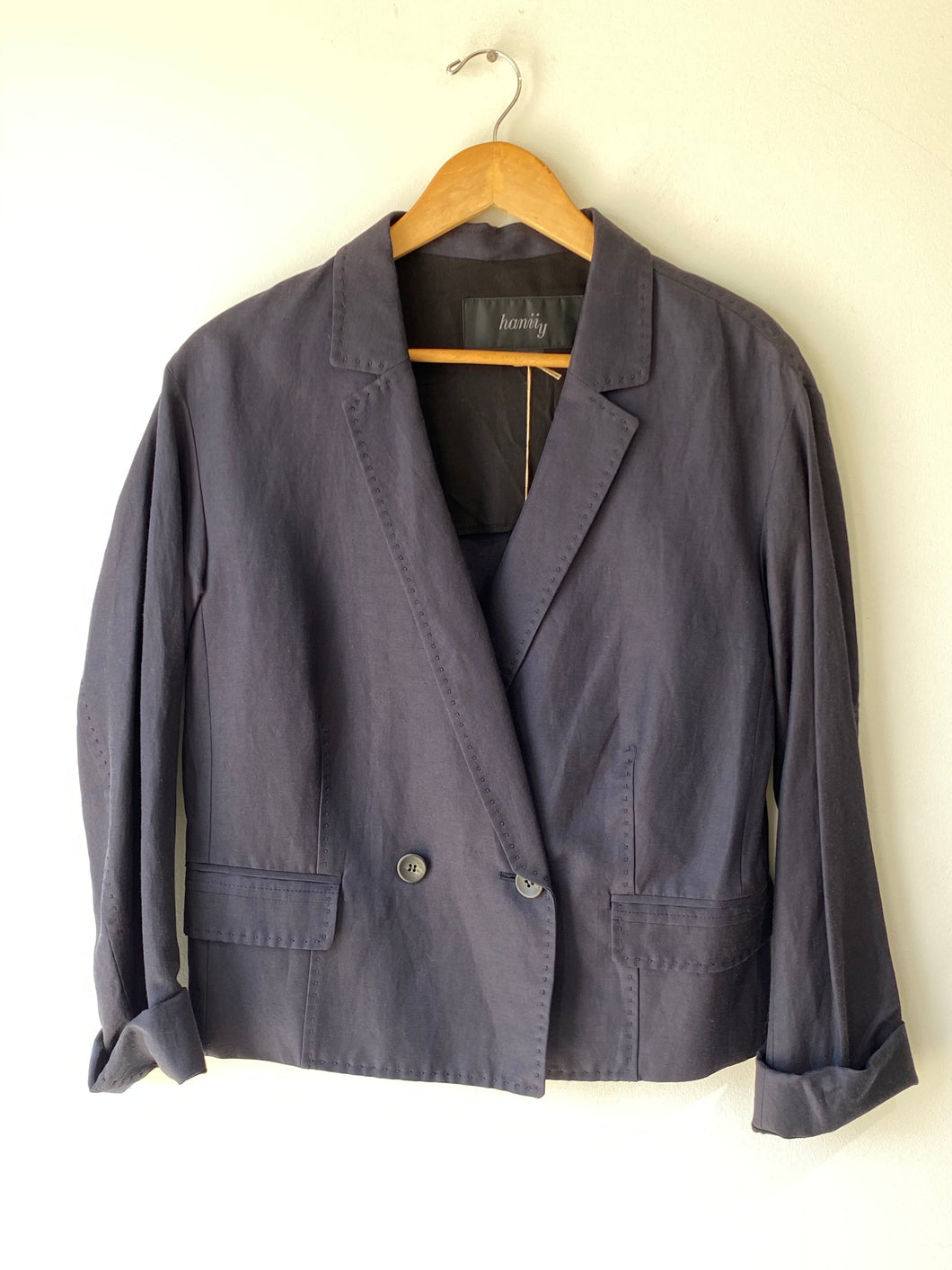 Hanii Y Navy Double Breasted Jacket – The Curatorial Dept.