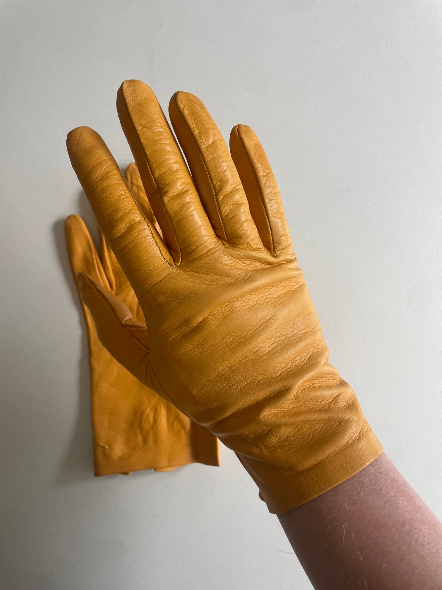 Vintage Mustard Yellow Kid Leather Gloves - The Curatorial Dept.