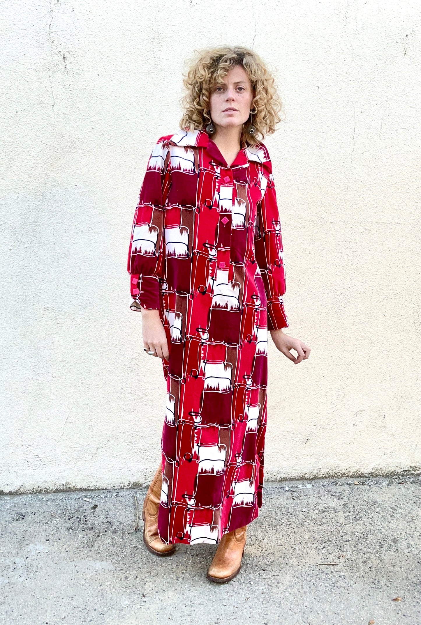 Vintage I. Magnin Velvet Dress With Bold Geometric Pattern - The Curatorial Dept.