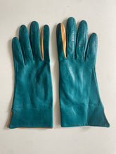 Vintage Teal and Tan Kid Leather Gloves