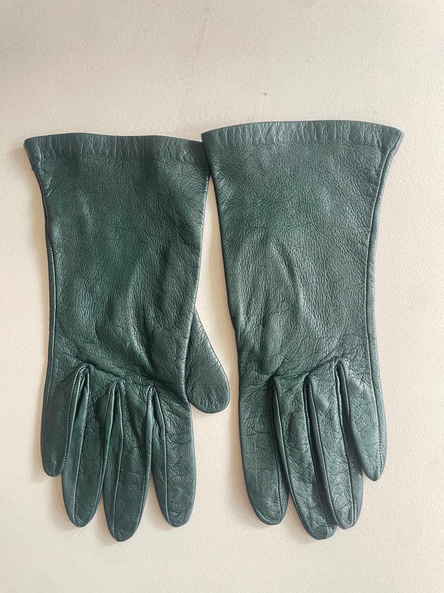 Vintage Dark Green Kid Leather Gloves - The Curatorial Dept.