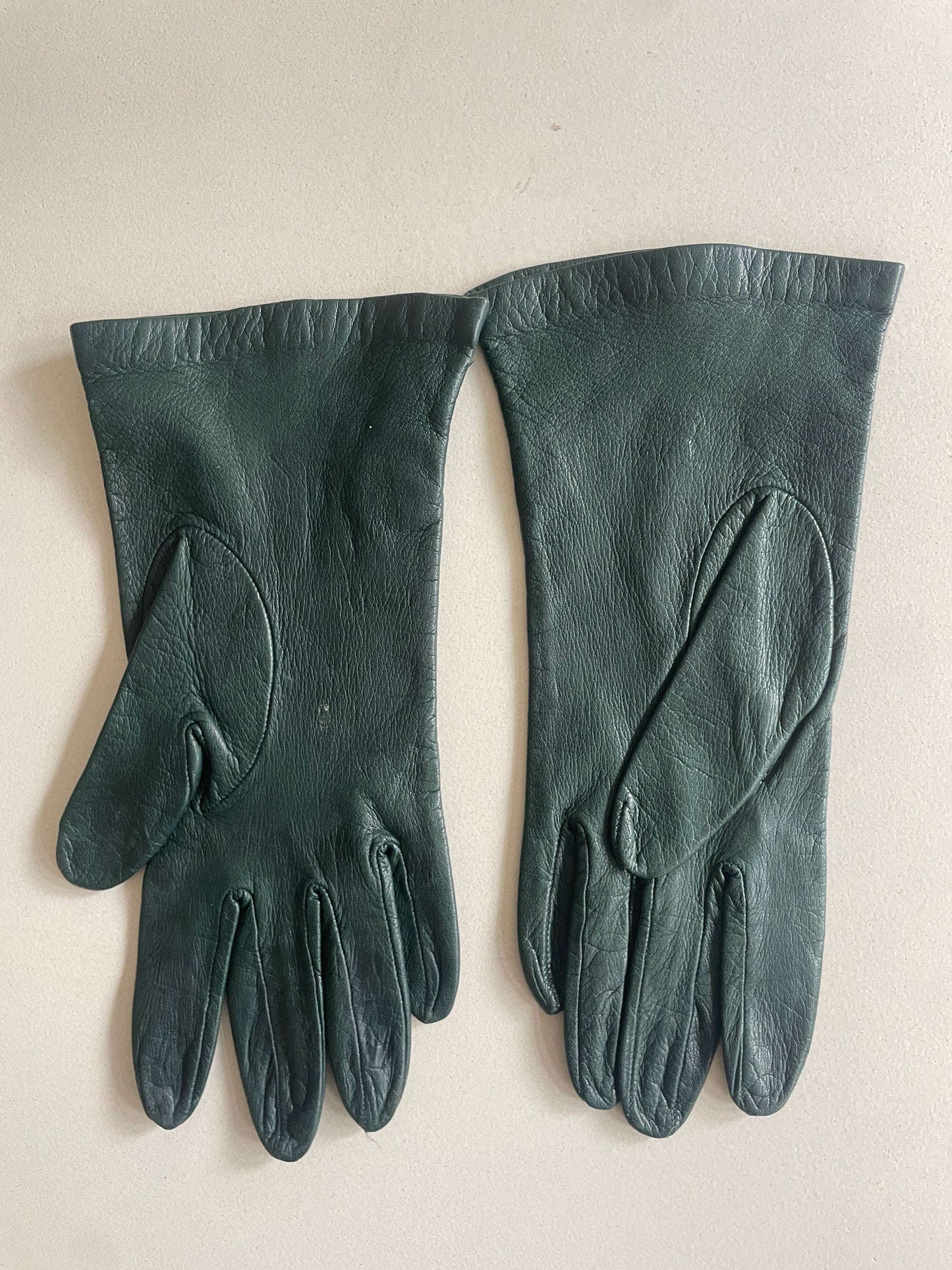 Vintage Dark Green Kid Leather Gloves - The Curatorial Dept.
