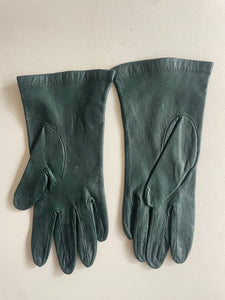 Vintage Dark Green Kid Leather Gloves