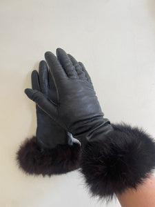 Vintage Fur Cuffed Kid Leather Gloves